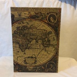 World map safe book extra large 15” by 10” by 4” felt lined with leather cover